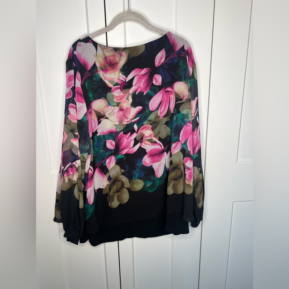 Susan Graver Long Sleeve Semi Sheer Layered Floral Blouse Plus Size 3X NWOT - Picture 7 of 7